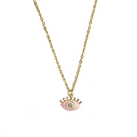 Pink Evil Eye Pendant Charm Necklace