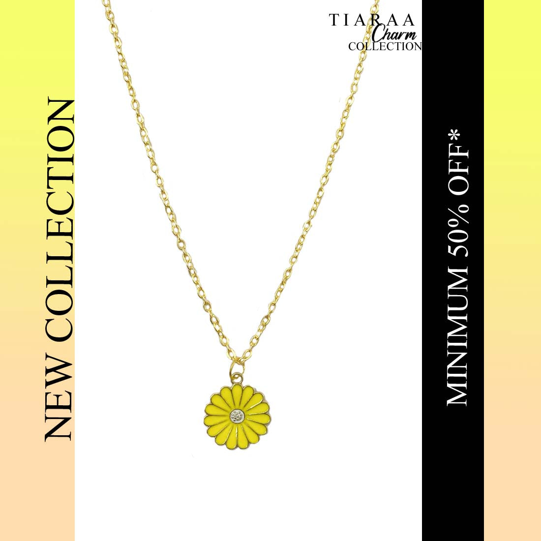 Yellow Daisy Pendant Charm Necklace