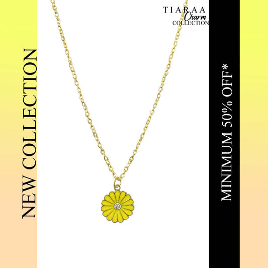 Yellow Daisy Pendant Charm Necklace