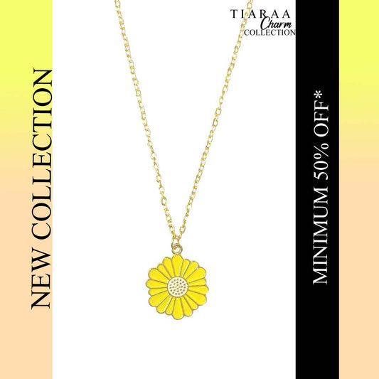 Yellow Daisy Pendant Charm Necklace