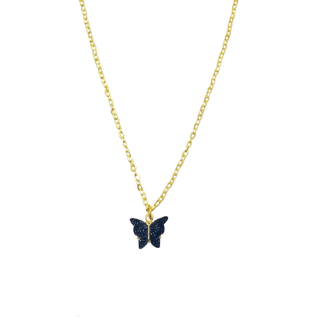 Black Butterfly Pendant Charm Necklace