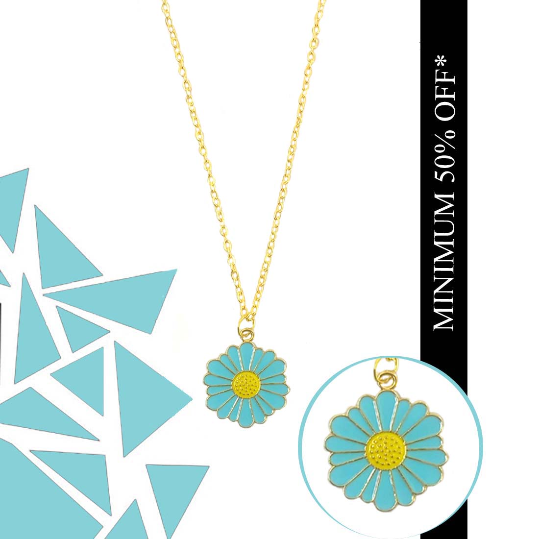 Blue Daisy Pendant Charm Necklace