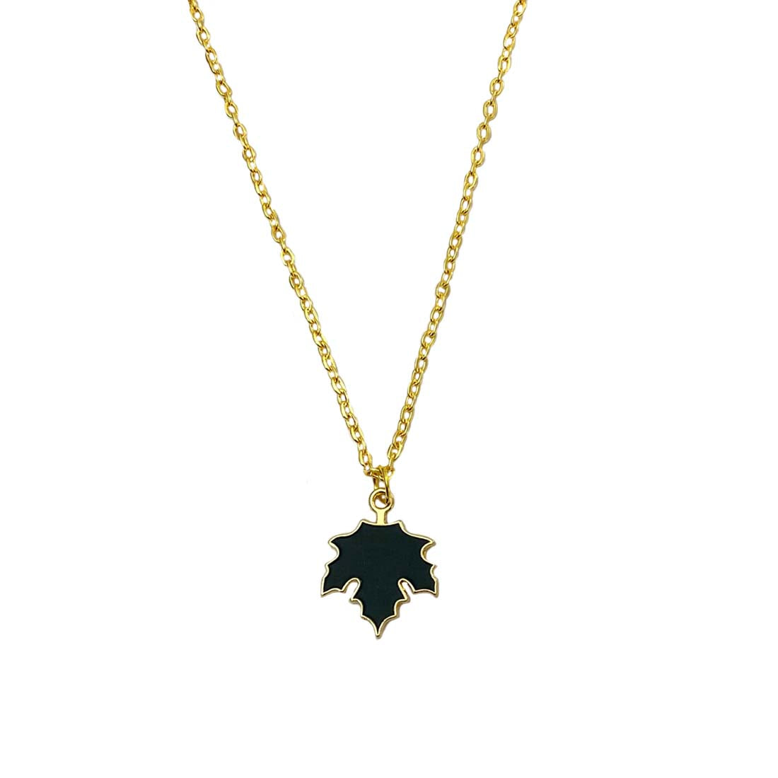 Black Leaf Pendant Earrings Combo Set