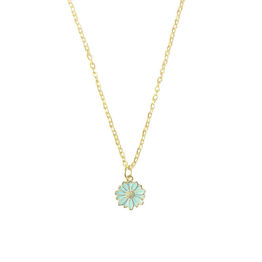 Blue Daisy Pendant Charm Necklace
