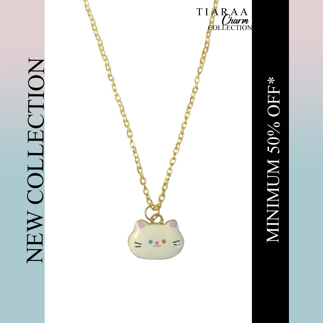 White Multicolor Cat Pendant Charm Necklace