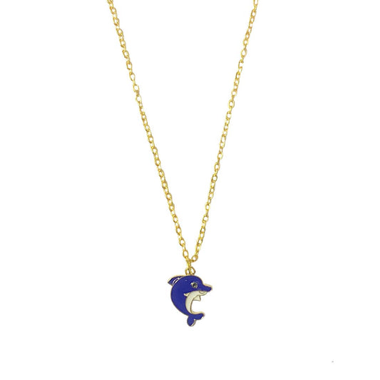 Blue Dolphin Pendant Charm Necklace