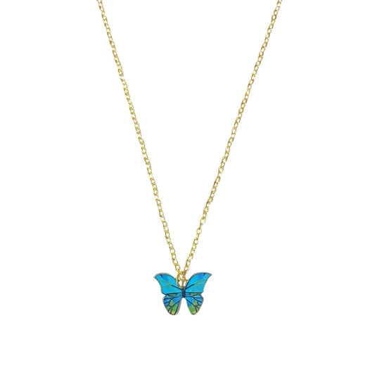 Blue Multi Butterfly Pendant Charm Necklace