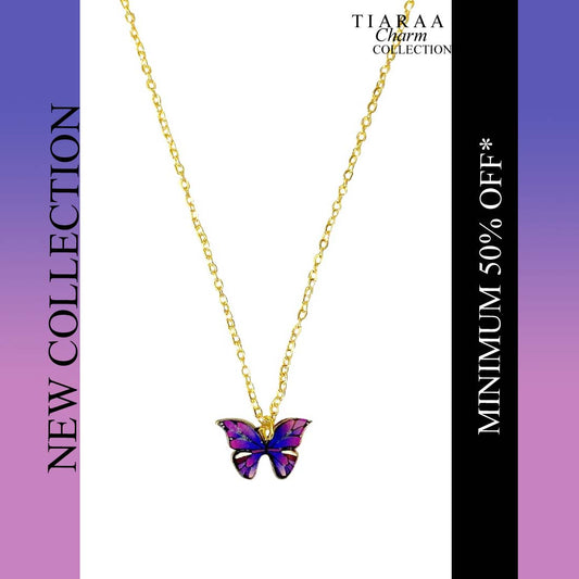 Purple Multi Butterfly Pendant Charm Necklace