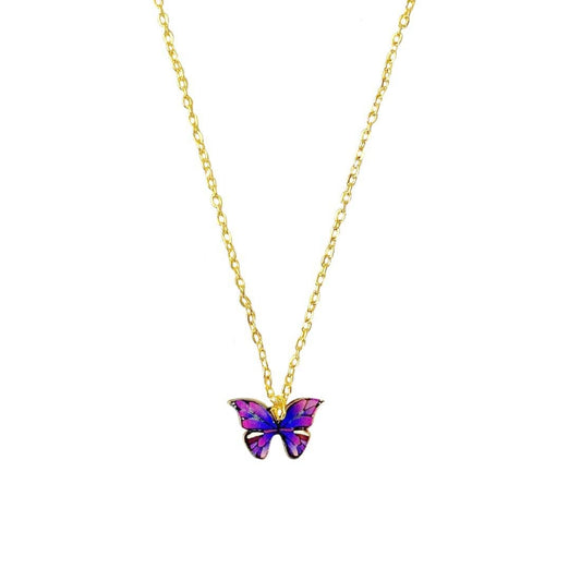 Purple Multi Butterfly Pendant Charm Necklace