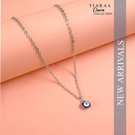 Blue Evil Eye Pendant Silver Charm Necklace