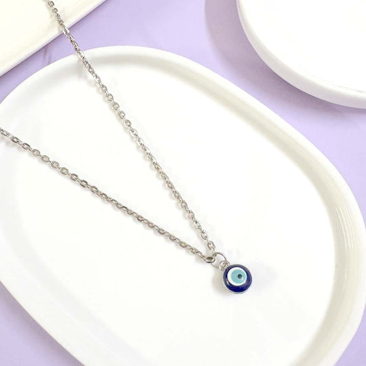 Blue Evil Eye Pendant Silver Charm Necklace