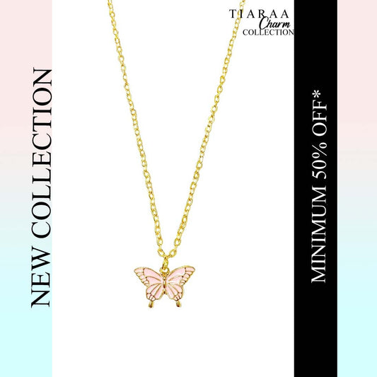 Pink Golden Butterfly Charm Necklace