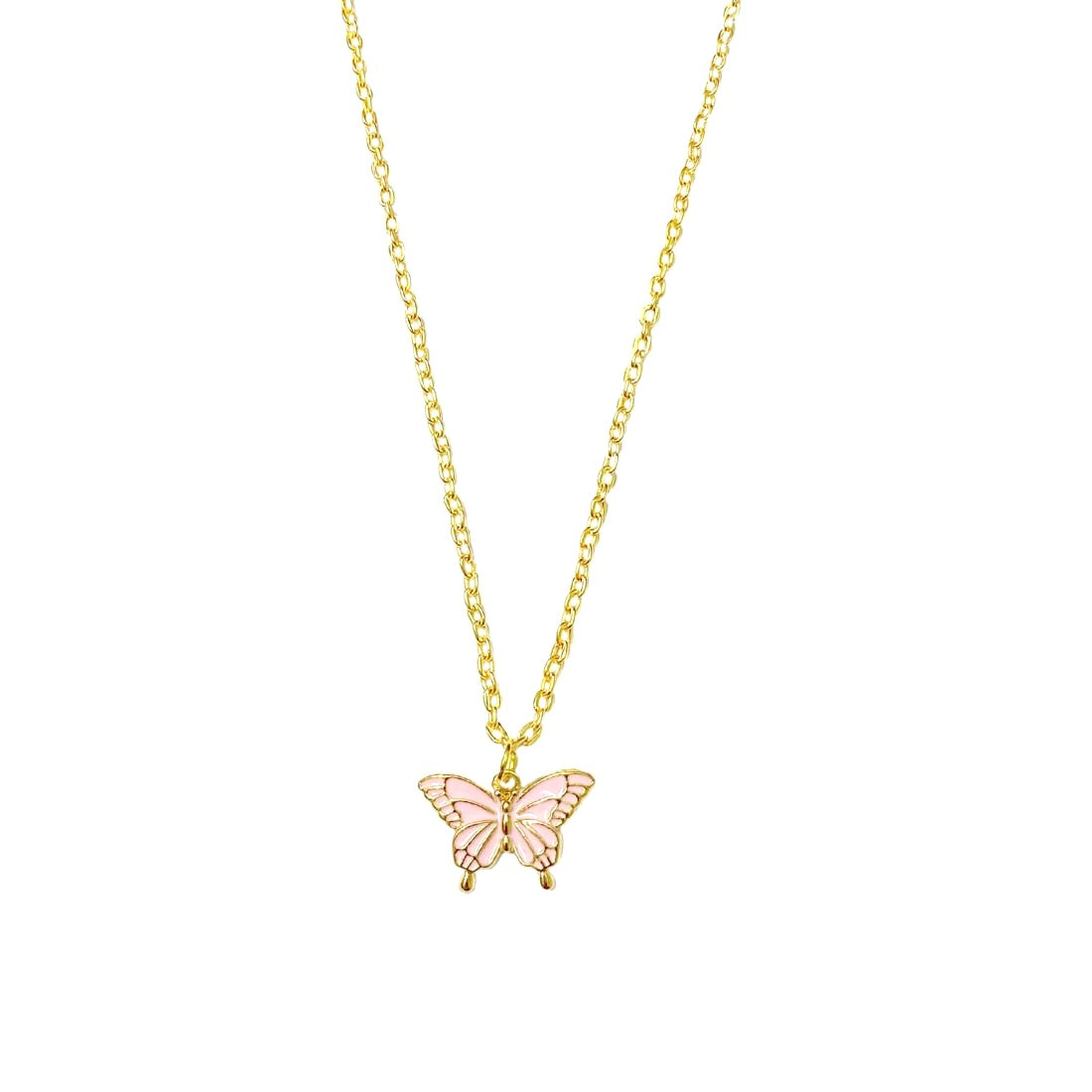 Pink Golden Butterfly Charm Necklace