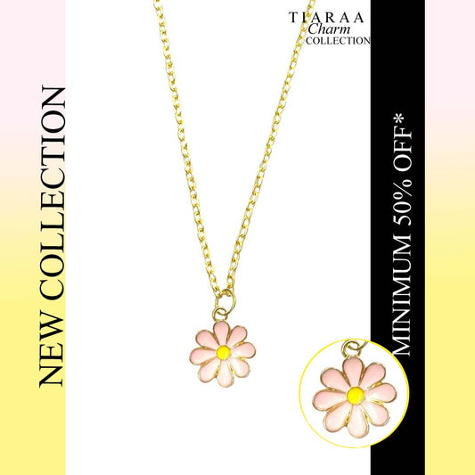 Pink Daisy Pendant Charm Necklace