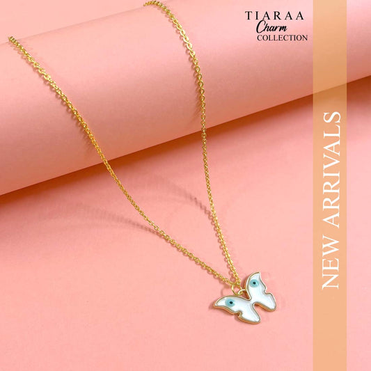 White Evil Eye Golden Butterfly Charm Pendant