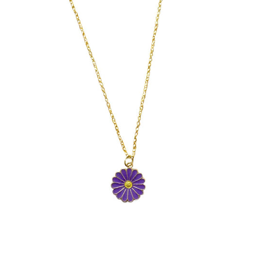 Purple Golden Daisy Pendant Charm Necklace