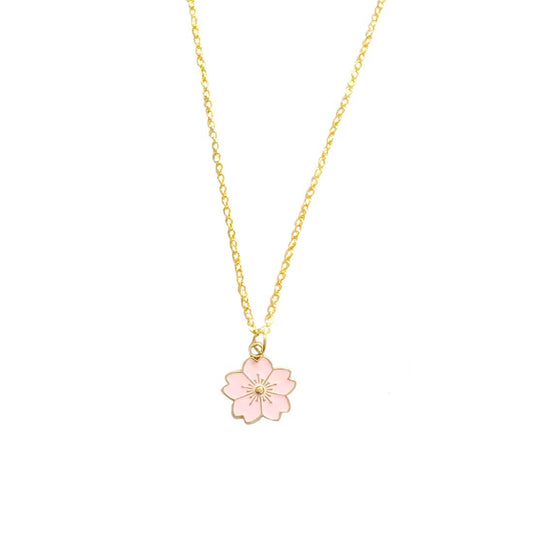 Pink Floral Pendant Charm Necklace