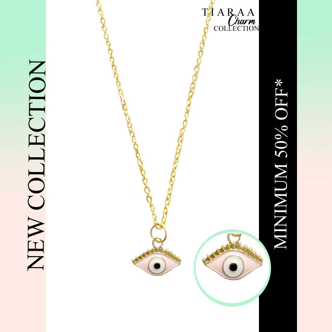 Pink Evil Eye Golden Pendant Charm Necklace