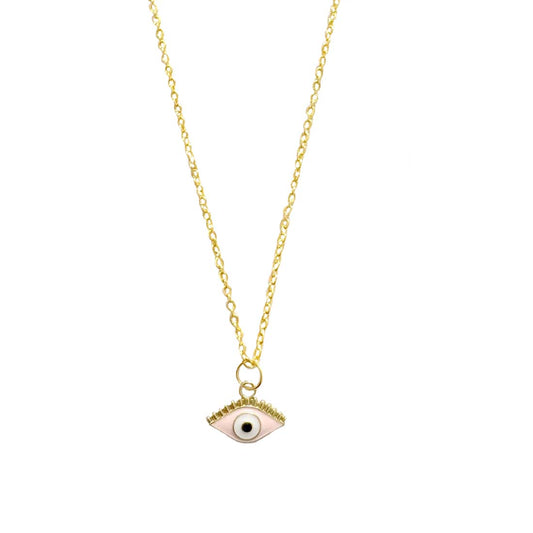 Pink Evil Eye Golden Pendant Charm Necklace