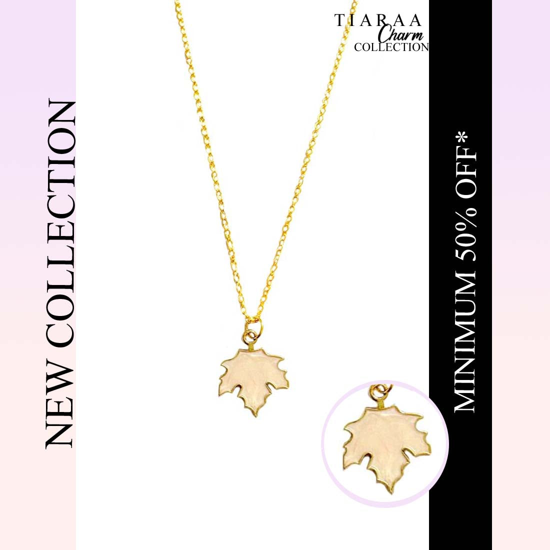 Pink Leaf Pendant Charm Necklace