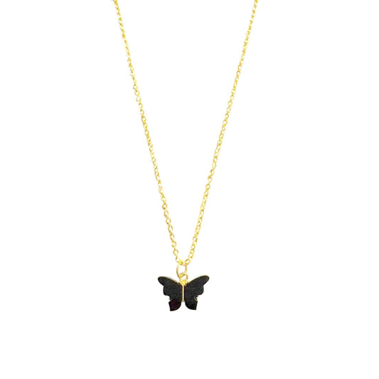 Black Butterfly Pendant Charm Necklace