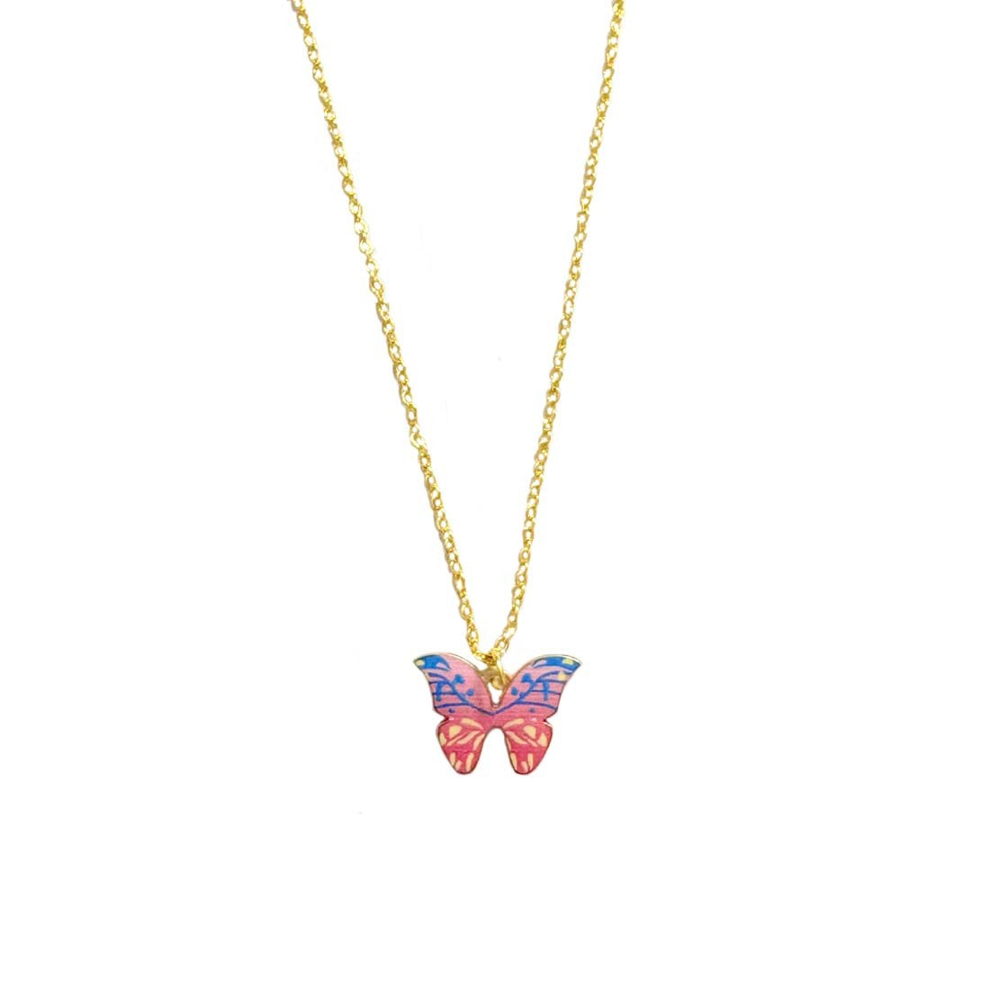 Pink Multi Butterfly Pendant Charm Necklace
