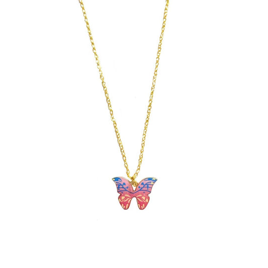Pink Multi Butterfly Pendant Charm Necklace