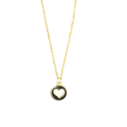 Black White Heart  Pendant Charm Necklace Set