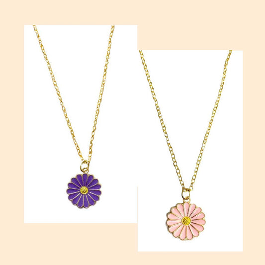 Purple Pink Daisy Pendant Earrings Combo Set