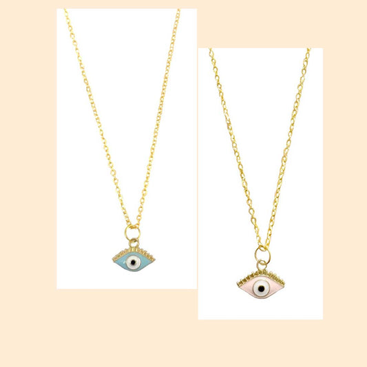 Pink Evil Eye Charm Pendant Earrings Combo