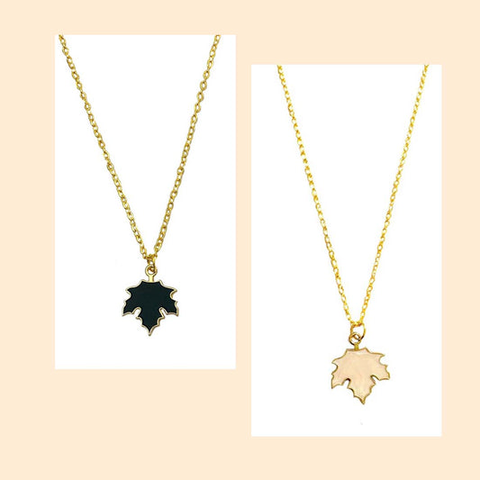 Black Leaf Pendant Earrings Combo Set