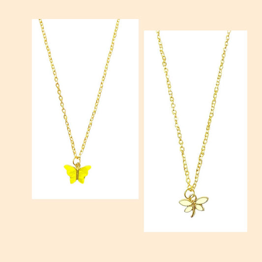 Yellow Butterfly Pendant Earrings Combo Set
