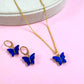 Blue Butterfly Charm Pendant Earrings Combo Set