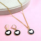 Black White Heart  Pendant Charm Necklace Set