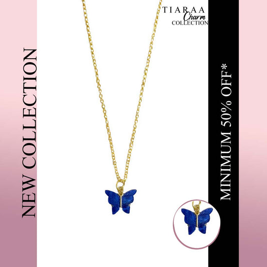 Dark Blue Butterfly Glitter Charm Pendant