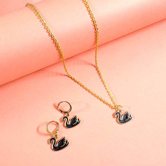 Black Swan Pendant Charm Necklace Set