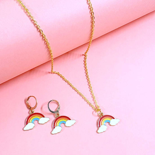 Multicolor Rainbow Pendant Charm Necklace Set