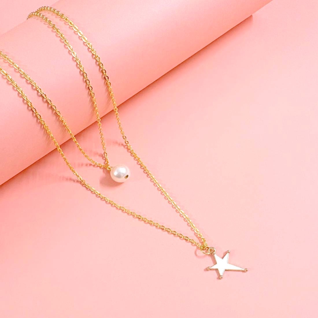 Star Pearl Pendant Charm Necklace Set
