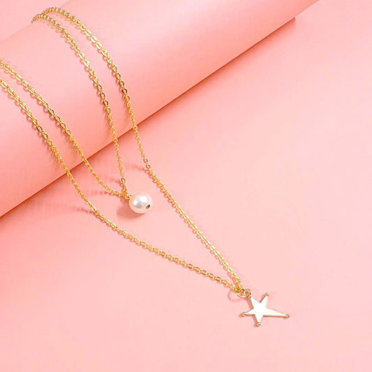Star Pearl Pendant Charm Necklace Set