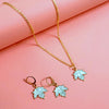 Blue Leaf Pendant Charm Necklace Set