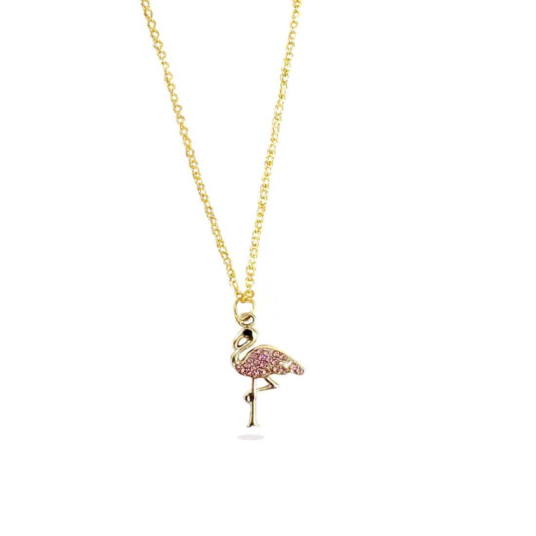 Pink Flamingo Golden Charm Necklace