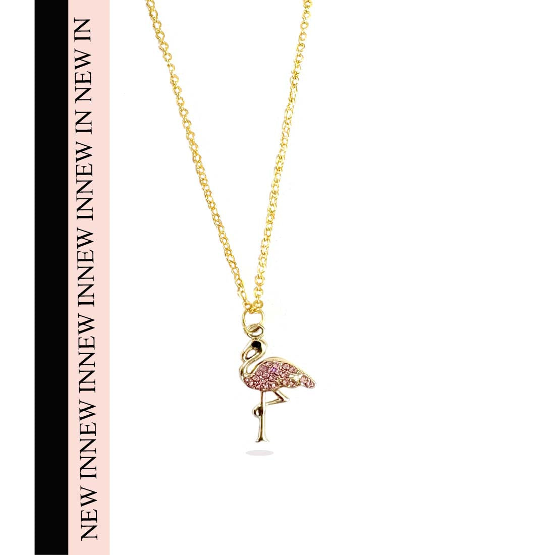Pink Flamingo Golden Charm Necklace