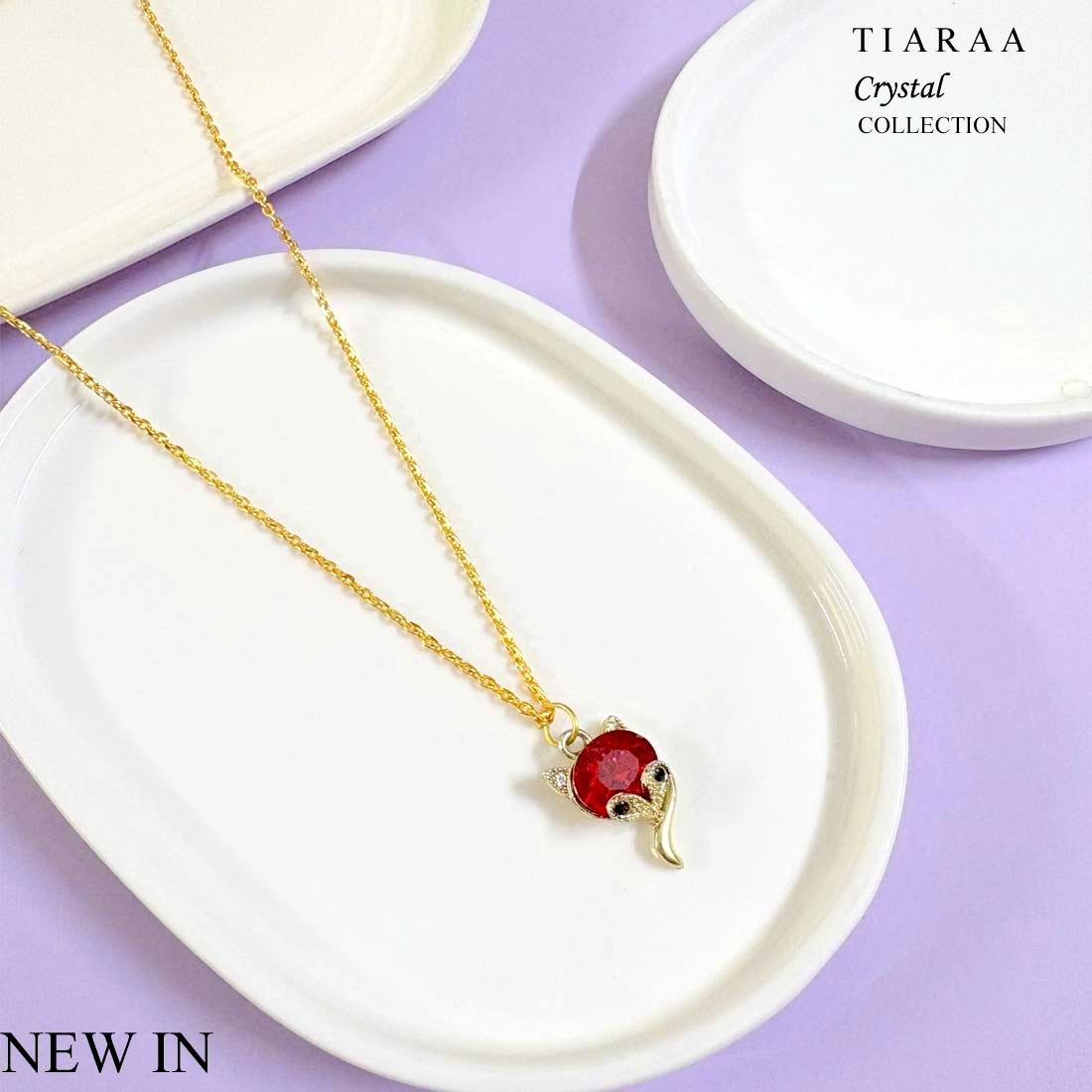 Red Cat Stone Golden Charm Necklace