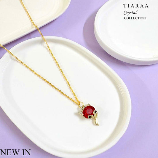 Red Cat Stone Golden Charm Necklace