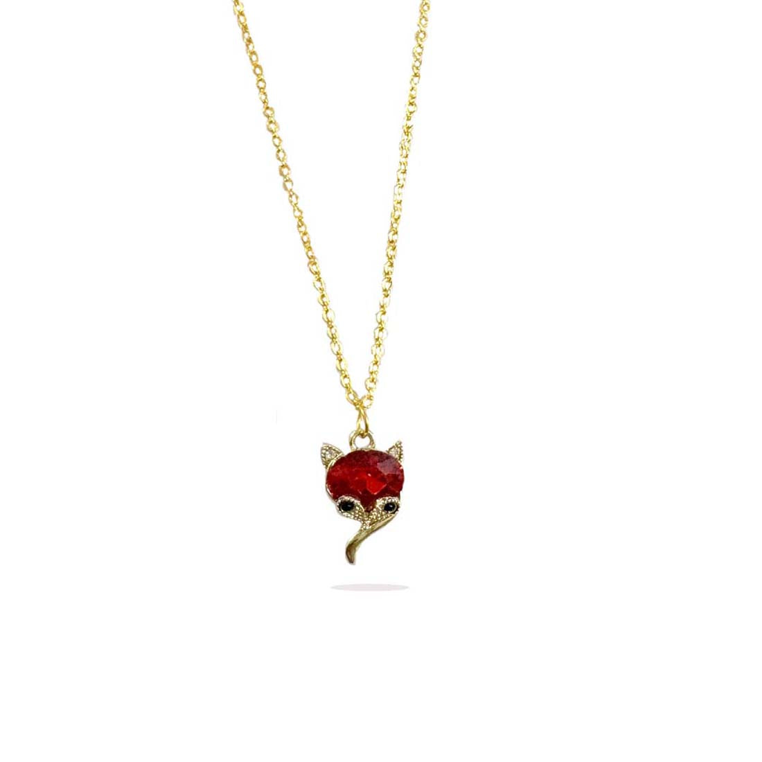 Red Cat Stone Golden Charm Necklace