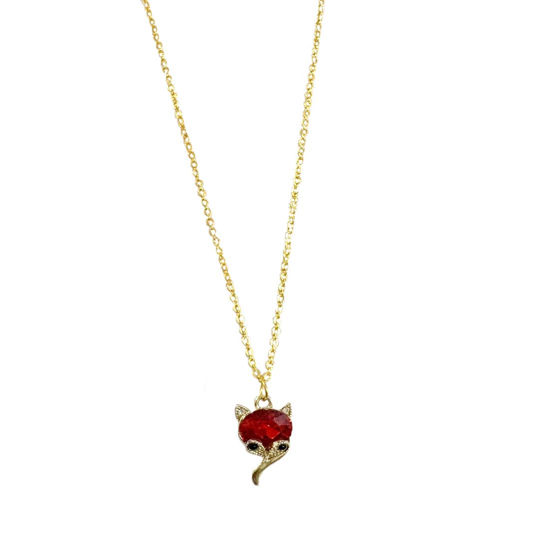 Red Cat Stone Golden Charm Necklace