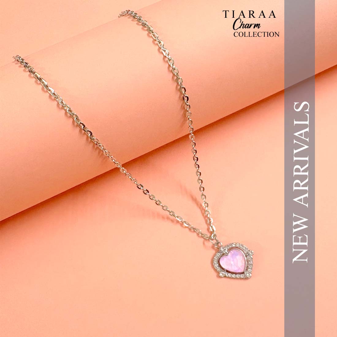 Pink Heart Pendant Silver Charm Necklace