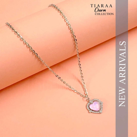 Pink Heart Pendant Silver Charm Necklace