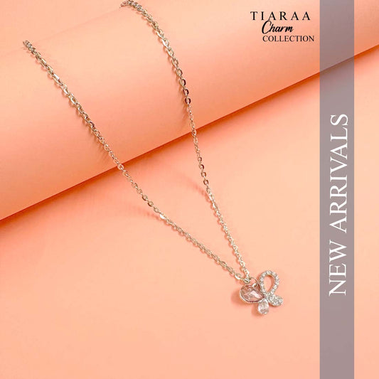 Pink Butterfly Pendant Silver Charm Necklace