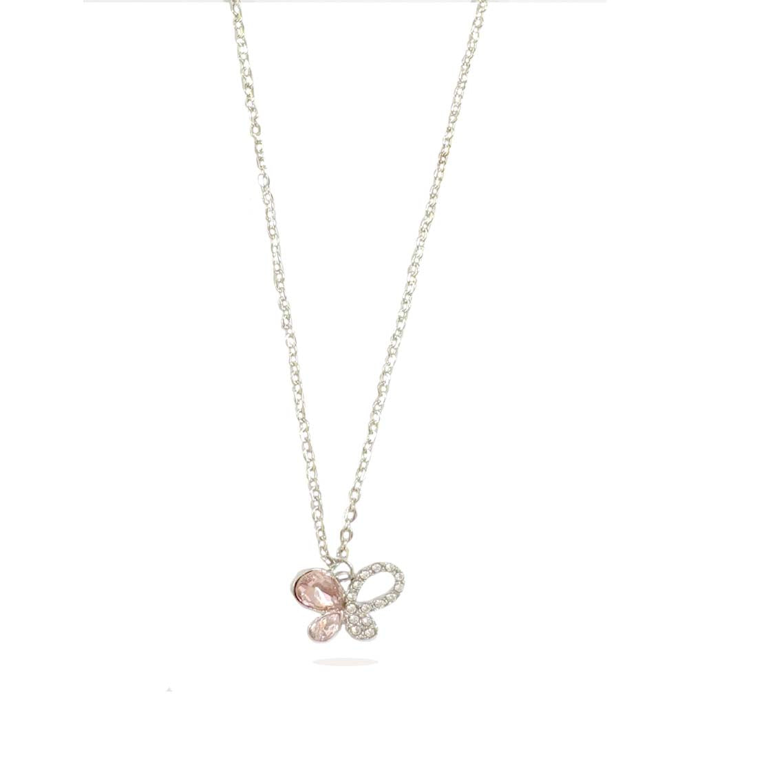 Pink Butterfly Pendant Silver Charm Necklace